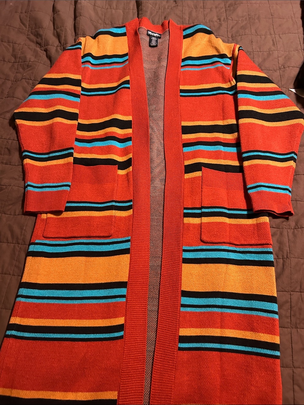 Wrangler Striped Open-Front Long Cardigan Jacket